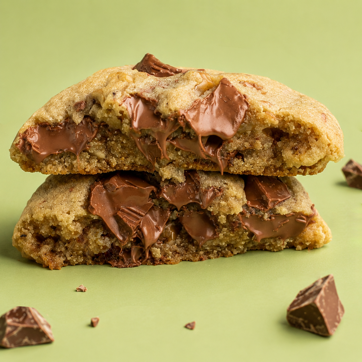 The Quint Choc Chunk cookie split in half